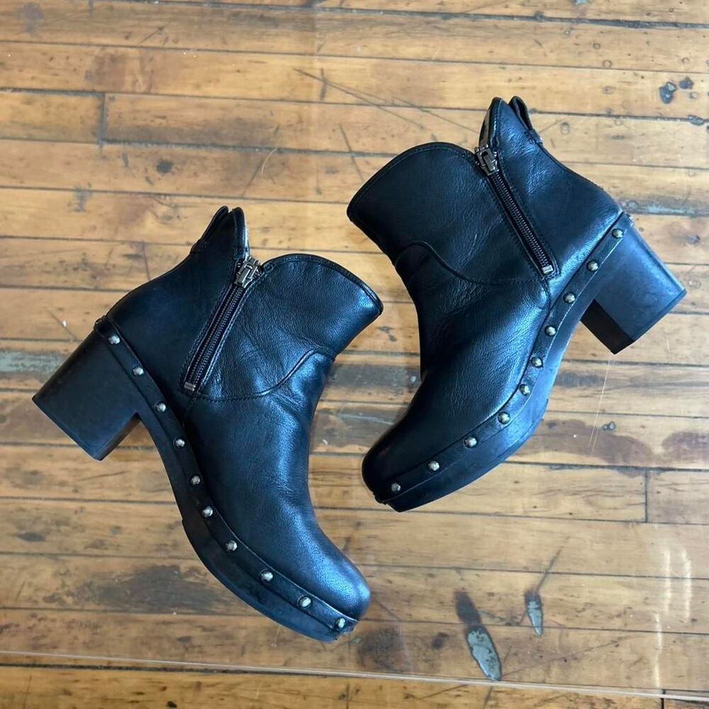 UGG Cam II Black Leather Studded Clog Boots